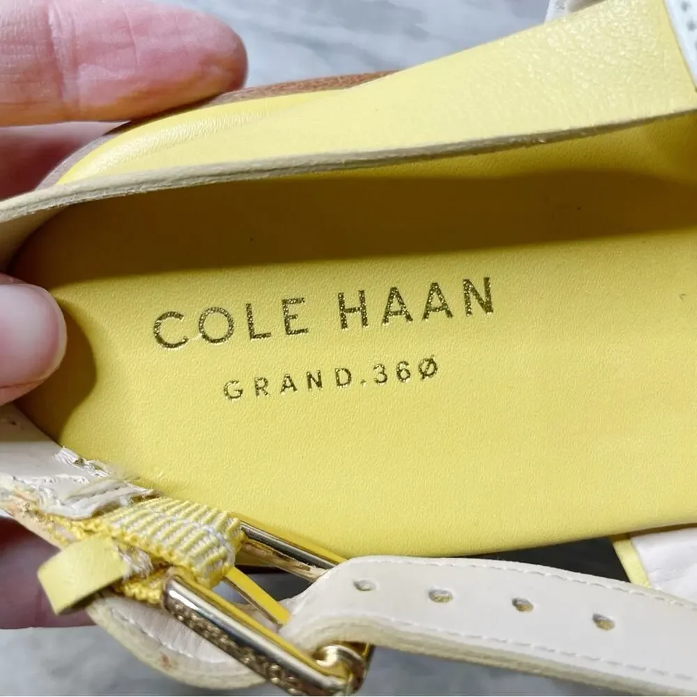 Cole Haan Grand 360 Leather T-Strap Thong Sandals Yellow White Size 8M - Picture 4 of 7